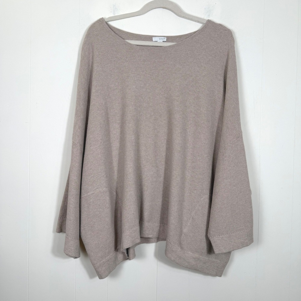 J Jill Purejill Cashmere Blend Relaxed Sharkbite Hemline Tunic Pockets Beige 4X